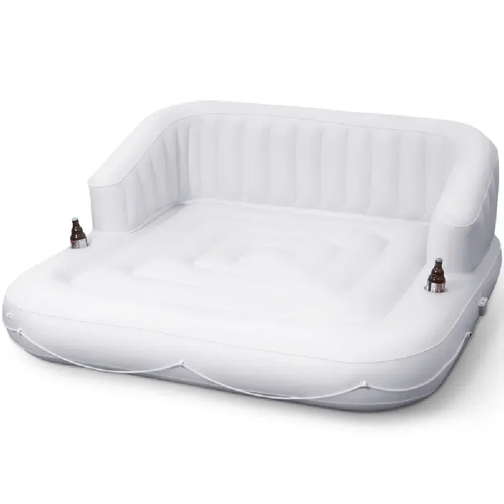 70In Inflatable Pool Float With Removable Canopy - 2-Person Tanning Lounger