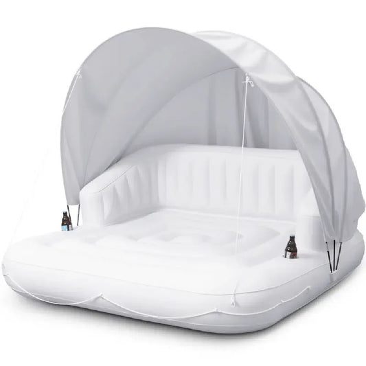 70In Inflatable Pool Float With Removable Canopy - 2-Person Tanning Lounger