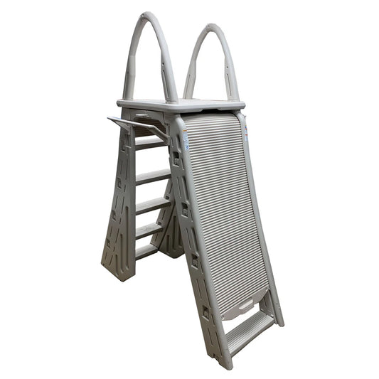Plastics Roll-Guard Adjustable A-Frame Pool Safety Ladder, Warm Gray