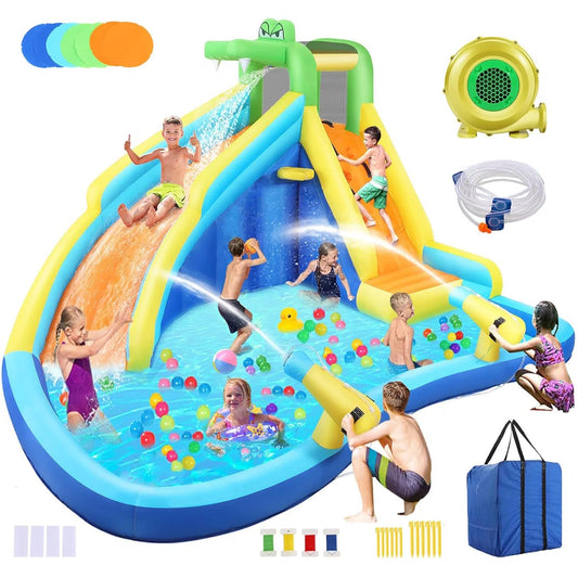 13.2' x 11.5' Crocodile Kids Inflatable Water Slides Water Bounce House Water Park with Air Blower