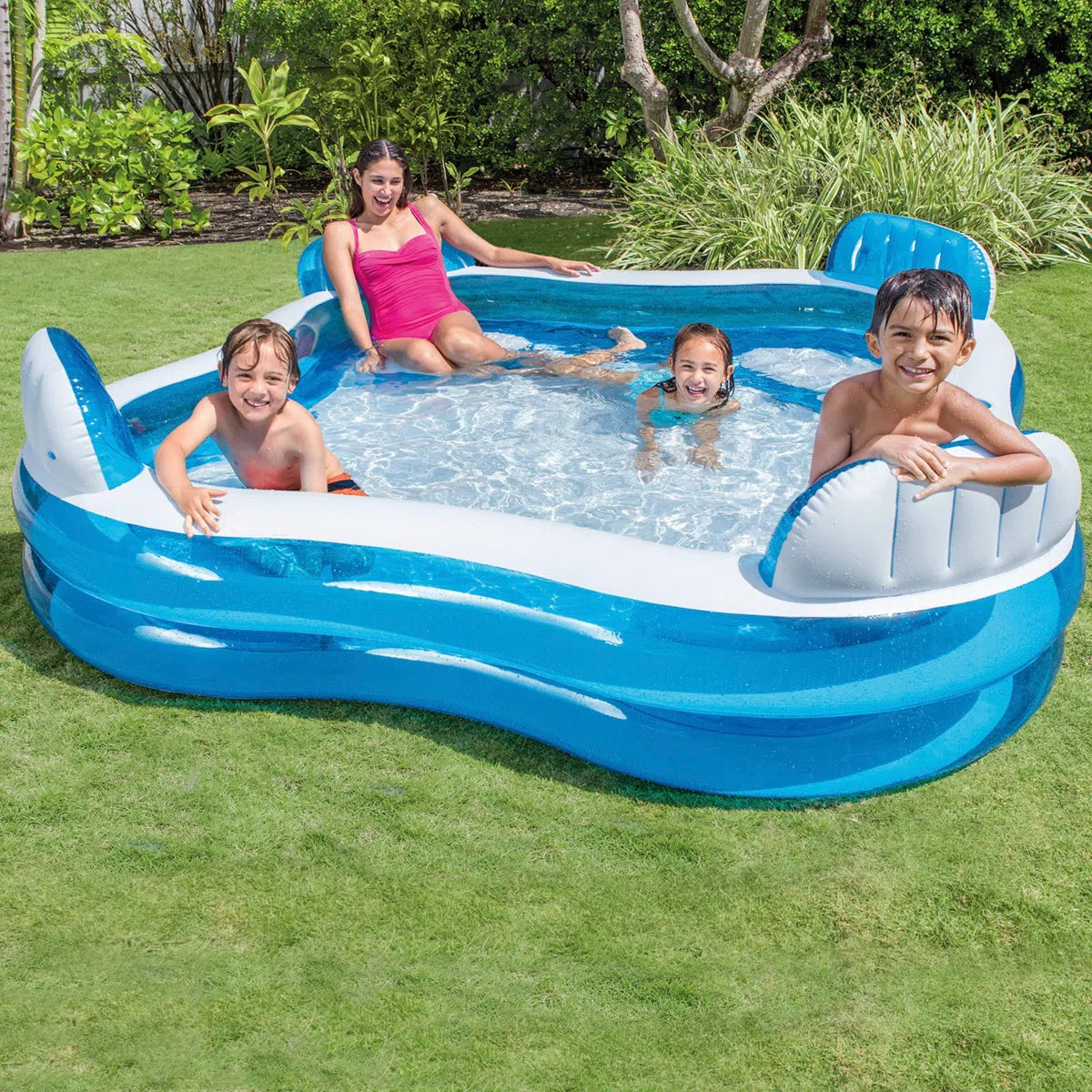 90" Swim Center Family Lounge Inflatable Pool with Built-In Seats and Drink Holders