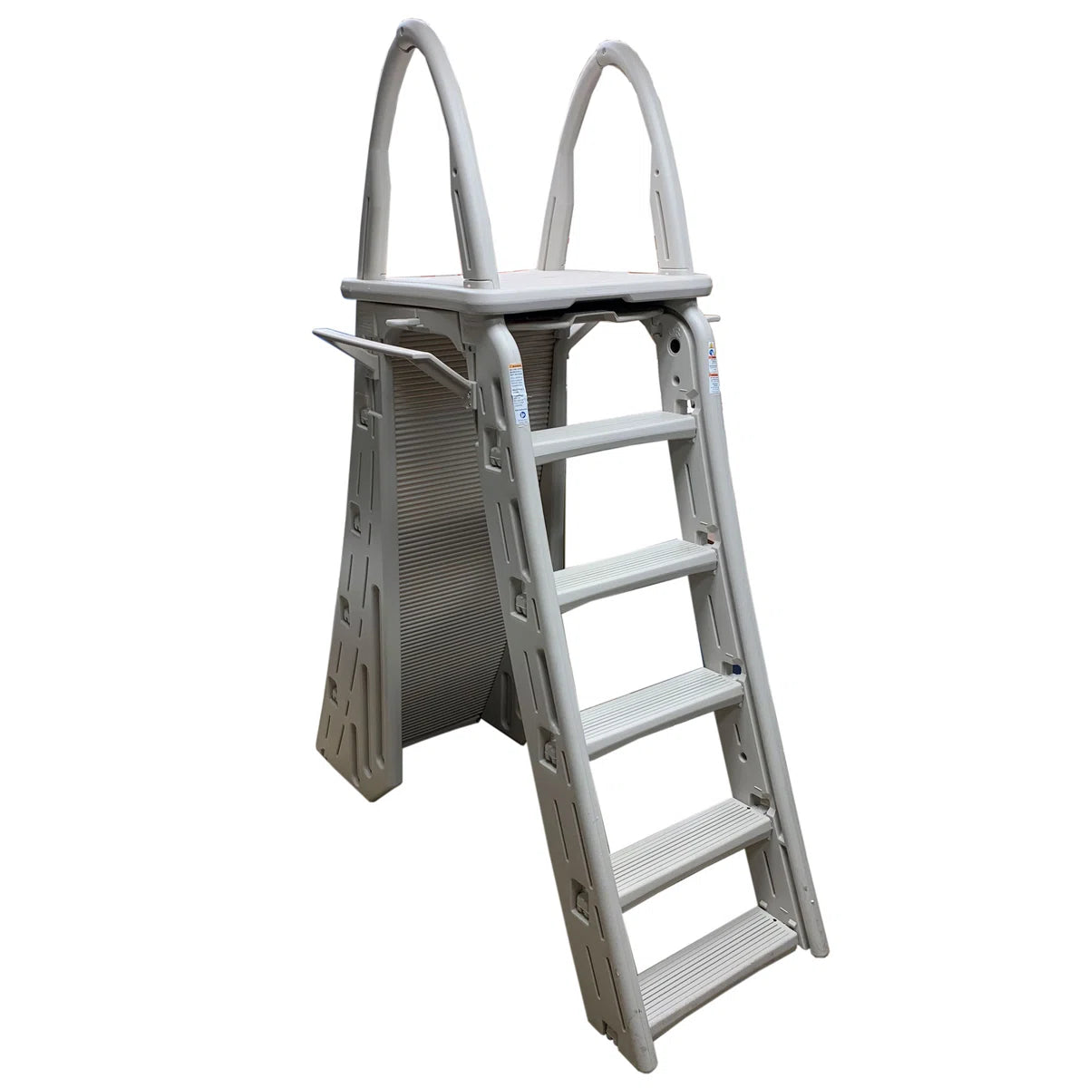 Plastics Roll-Guard Adjustable A-Frame Pool Safety Ladder, Warm Gray