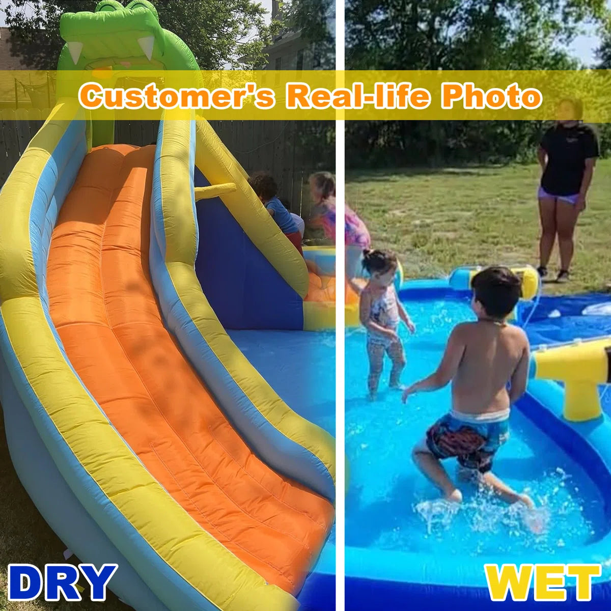 13.2' x 11.5' Crocodile Kids Inflatable Water Slides Water Bounce House Water Park with Air Blower