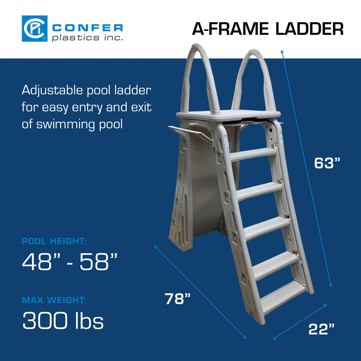 Plastics Roll-Guard Adjustable A-Frame Pool Safety Ladder, Warm Gray