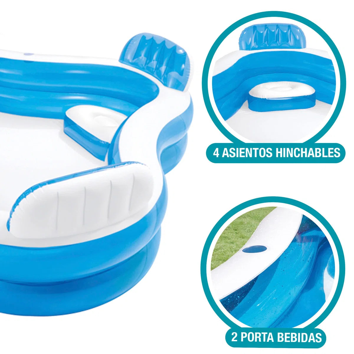 90" Swim Center Family Lounge Inflatable Pool with Built-In Seats and Drink Holders
