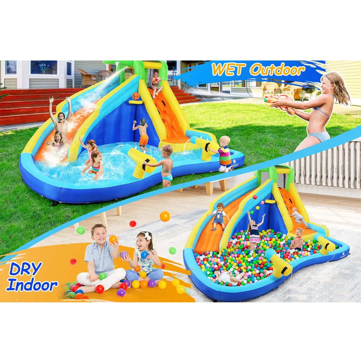13.2' x 11.5' Crocodile Kids Inflatable Water Slides Water Bounce House Water Park with Air Blower