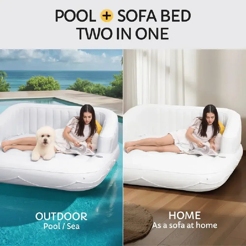 70In Inflatable Pool Float With Removable Canopy - 2-Person Tanning Lounger